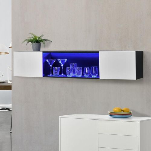 4059438150975 - [encasa] - Hängeboard Thabong 150x30x30 cm mit led Beleuchtung Schwarz Weiß encasa - Weiß