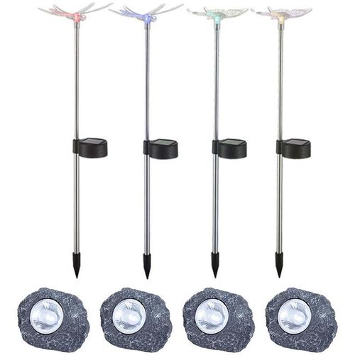 4059157079083 - Etc-shop - 8er Set rgb led Solar Leuchten Schmetterling Libellen Garten Außen Steck Lampen Stein Design Strahler