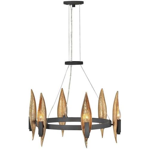 5024005628712 - Lighting QN-WILLOW6-CBK quintiesse Kronleuchter Willow E14 6x40W Stahl Carbonschwarz mit Gold H446cm Ø61cm dimmbar höhenverstellbar - Elstead