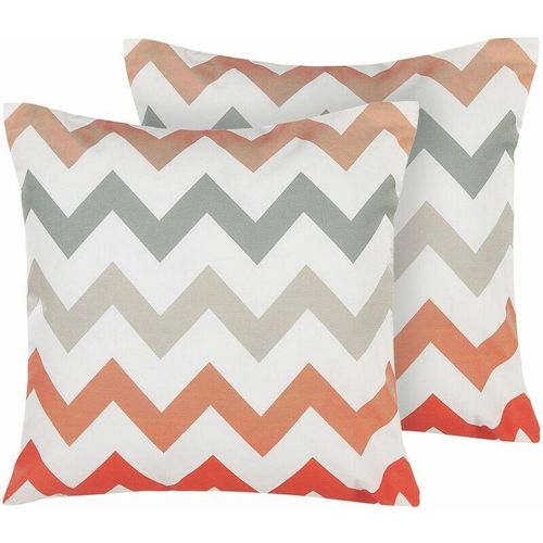 4251682239882 - Beliani - Gartenkissen 2er Set Bunt 45 x 45 cm aus Polyester mit geometrischem Muster Quadratisch Garten  Balkon  Terrasse modernes Design