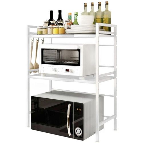 8599388882138 - Aqrau - Erweiterbar Mikrowellenofen Rack i Mikrowellenregal (3-stufig) Microwave Shelf i Extrem Standfest i Rutschfeste Füße i Haken i Weiß