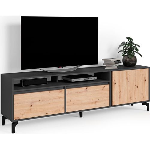 4068222705673 - Lowboard INOSIGN Blackwood Sideboards Gr B H T 190 cm x 58 cm x 38 cm Anthrazit-Artisan Eiche schwarz (anthrazit artisan eiche) Lowboards Breite 190cm mit viel Stauraum Anthrazit Absetzung in Eiche