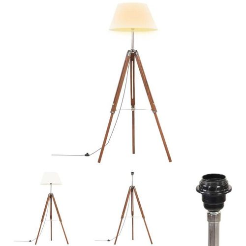 8721031336372 - Stativlampe Honigbraun und Weiß Teak Massivholz 141 cm - Lampen - Braun - The Living Store