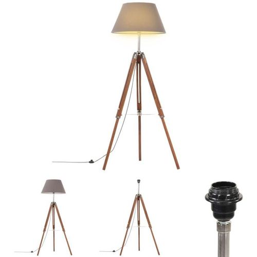 8721031334644 - Stativlampe Honigbraun und Grau Teak Massivholz 141 cm - Lampen - Braun - The Living Store