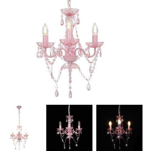 8721031335801 - The Living Store Kronleuchter mit Perlen Rosa Rund 3×E14 - Lampen - Rosa