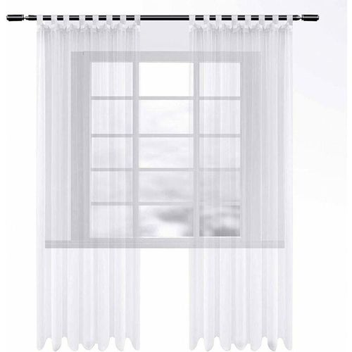 4063425051695 - 2 Stücke Gardinen transparent mit Schlaufen Vorhang Voile Tüll weiß 140 x 245 cm - weiß - Woltu