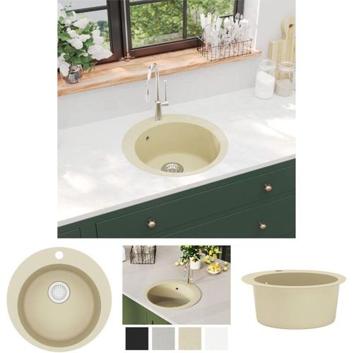 8721031204183 - The Living Store Granitspüle Einzelbecken Rund Beige - Küchenspülen & Spülbecken - Beige