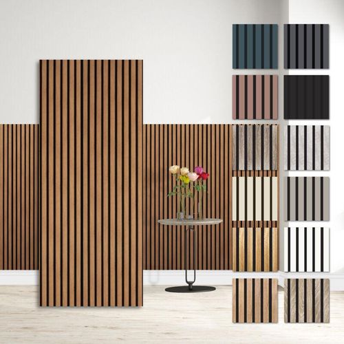 4255703120173 - Lamellen Akustikpaneele 083 m² flexible Wandpaneele 1385x60cm mdf Wandverkleidung schalldämmend Teak - AP09 1 Paneel - 083m² - Braun - Hexim