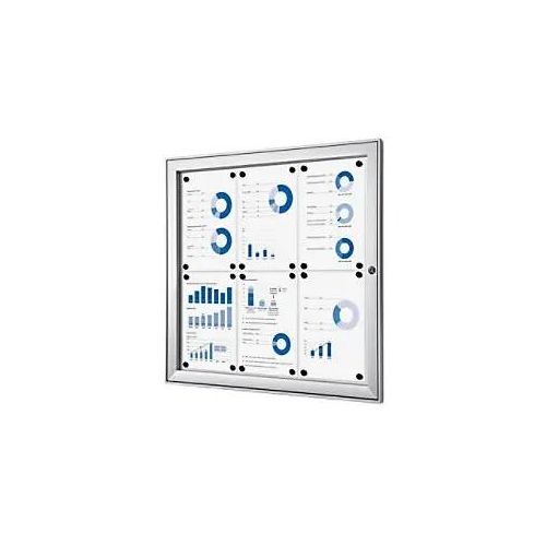 8595578316568 - SHOWDOWN Abschließbarer Schaukasten Magnetisch 741 (B) x 696 (H) cm Silber 6 x DIN A4