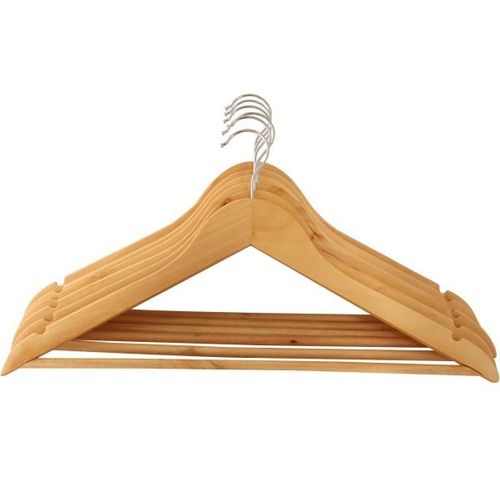 4057984012976 - Kleiderbügel 6er Pack hell Holz lackiert mit Hosensteg und drehbarem Haken - Braun 4057984012976 - Kleiderbügel 6er Pack hell Holz lackiert mit Hosensteg und drehbarem Haken - Braun