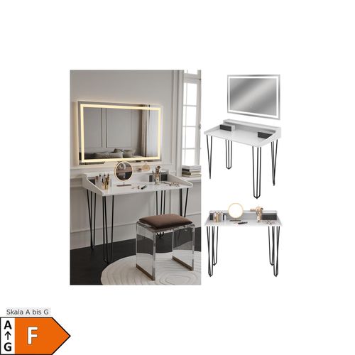 4066731413430 - Schminktisch Sannar Weiß Schwarz 110 x 60 cm mit LED-Spiegel 4066731413430 - Schminktisch Sannar Weiß Schwarz 110 x 60 cm mit LED-Spiegel