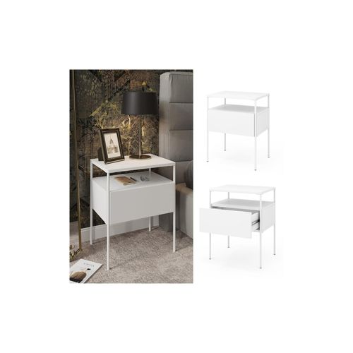 4066731351206 - Nachtschrank Mira Weiß 40 x 50 cm Schublade Ablage Nachtkommode modern 4066731351206 - Nachtschrank Mira Weiß 40 x 50 cm Schublade Ablage Nachtkommode modern