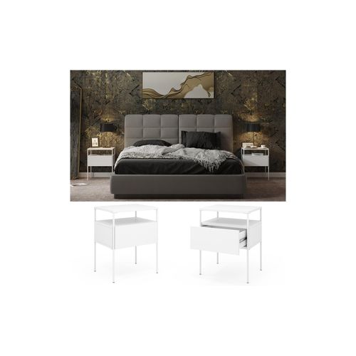 4066731351237 - Nachtschrank Mira Weiß 40 x 50 cm 2er Set Ablage Nachtkommode modern 4066731351237 - Nachtschrank Mira Weiß 40 x 50 cm 2er Set Ablage Nachtkommode modern