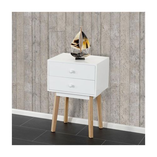 4052826197392 - Kommode Vaasa T271 Beistelltisch Nachttisch Schrank Retro-Design 59x40x30cm ~ Schublade weiß 4052826197392 - Kommode Vaasa T271 Beistelltisch Nachttisch Schrank Retro-Design 59x40x30cm ~ Schublade weiß
