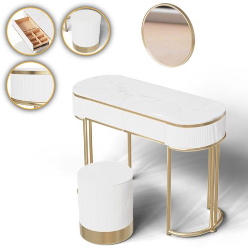 4260595753026 - Makika - Schminktisch lena aus Holz mit Sitzhocker und Spiegel 4260595753026 - Makika - Schminktisch lena aus Holz mit Sitzhocker und Spiegel