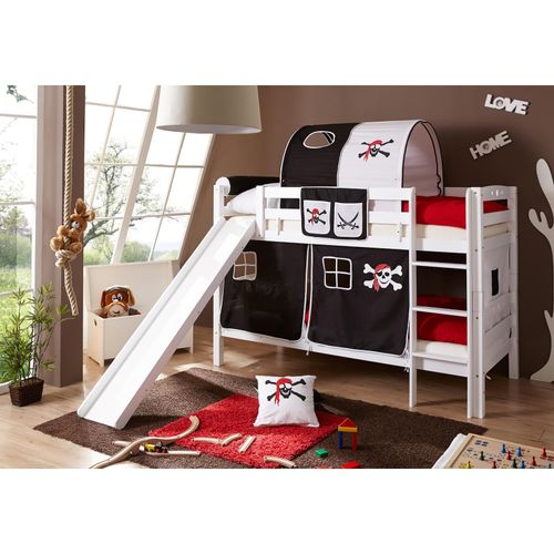 4250393894854 - TiCAA Etagenbett mit Rutsche Lupo Buche massiv Weiß Motiv 4250393894854 - TiCAA Etagenbett mit Rutsche Lupo Buche massiv Weiß Motiv