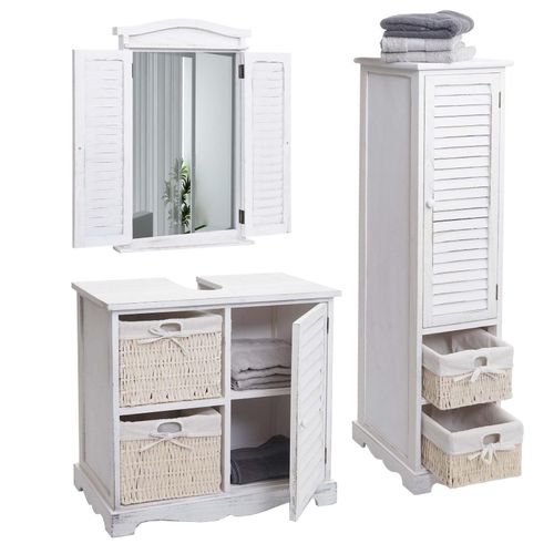 4057651496726 - Badezimmerset MCW-H20 Badmöbel-Set Hochschrank Waschbeckenunterschrank Wandspiegel ~ shabby weiß 4057651496726 - Badezimmerset MCW-H20 Badmöbel-Set Hochschrank Waschbeckenunterschrank Wandspiegel ~ shabby weiß