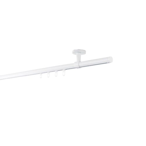 4066866194167 - Gardinenstange auf Maß Innenlauf 20mm Match 1-lauf Vorhangstange Deckenträger 4cm Stilgarnitur mit Gleiter für Vorhänge - Weiß - 330cm
