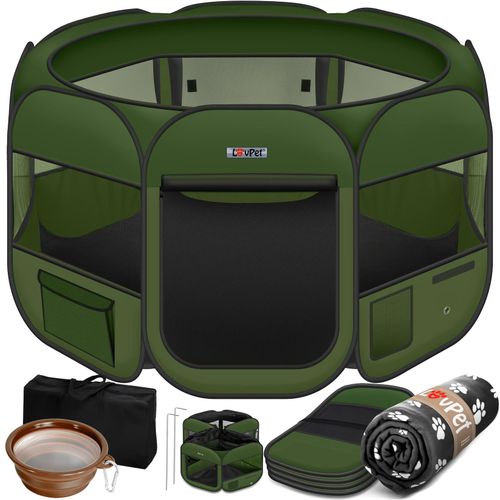 4255598314787 - LOVPET® Welpenlaufstall Tierlaufstall Faltbar für Kleintiere Hunde Katzen Inkl Hundenapf Hundelaufstall Freigehege Oxfordgewebe Pop-up System Indoor & Outdoor