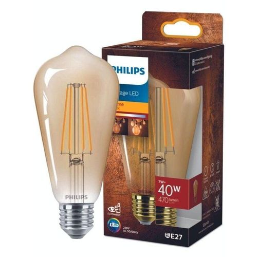 8720169191235 - Vintage led Filament Lampe ersetzt 40W E27 ST64 Edisonform 7W 470lm 1800K Einerpack - yellow - Philips