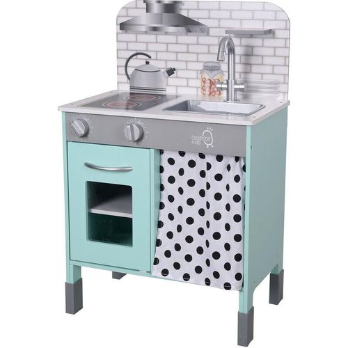 0810014818412 - Teamson Kids - Little Chef Zeitgenössisches interaktives Holzspielzeug-Küchenset mit höhenverstellbaren Beinen Pretend Play Blau Weiß TD-13554B