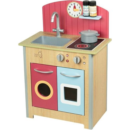 0810014818368 - Teamson Kids Küche Klassisch Für Kinder Aus Holz Little Chef Porto Holzküchen-Spielset mit Interaktiven Funktionen & 4 Kochzubehör Rot Natur TD-13595A