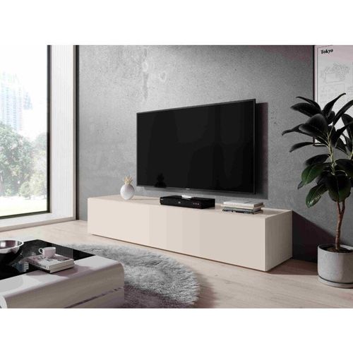 5906601404306 - TV-Kommode Lowboard Zibo 160 cm 3 Ablagen mit Klappen Beige - Weiß - Furnix