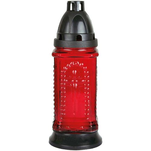 4059222256418 - Hs Candle - Grablicht Glas Turm in Rot mit ca 30h Brenndauer