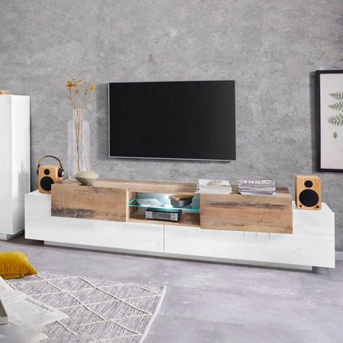 8054117992132 - Ahd Amazing Home Design - TV-Schrank 220cm offenes Fach 3 Türen weiß und Holz New Coro Low l