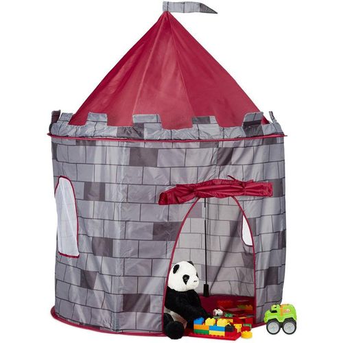 4052025224578 - Spielzelt Ritterburg Kinderzelt Jungen Ritterzelt für Kinder ab 3 Jahre HxBxT 125 x 105 x 105 cm grau - Relaxdays