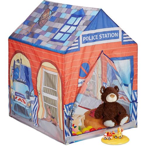 4052025247553 - Spielzelt Polizei Station f Kinderzimmer Outdoor ab 3 j Stoff Kinderzelt hbt 102 x 72 x 95 cm blau-rot - Relaxdays