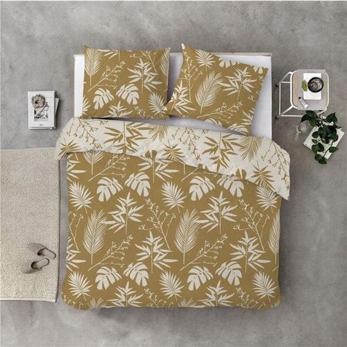 8719023488659 - Bettwäsche 2-tlg - Baumwolle 155x220cm + 80x80cm Set ( Golden Flowers ) Bettbezug Schlafkomfort Bettgarnitur mit Reißverschluss - Wendebettwäsche