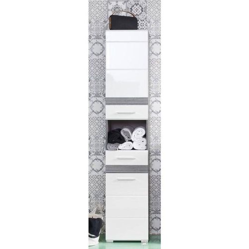 4066075053521 - Hochschrank ODRA-19 in Weiß Hochglanz mit Sardegna Rauchsilber b h t ca 37 182 31 cm - weiß