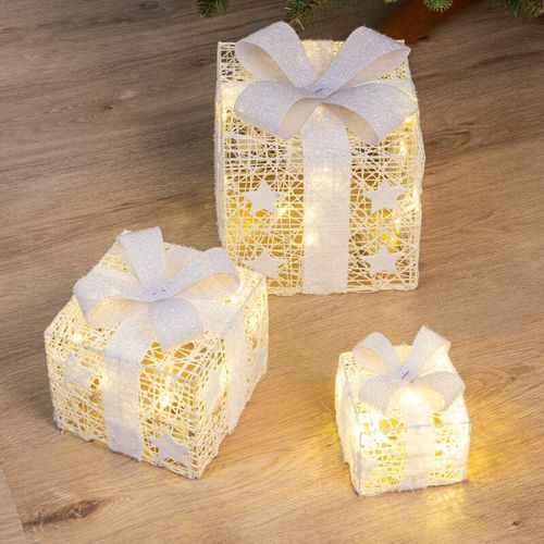 4260700655641 - Spetebo - led Geschenkboxen mit Timer 3er Set - weiß - Weihnachts Deko Boxen warm weiß beleuchtet Batterie betrieben mit Timer