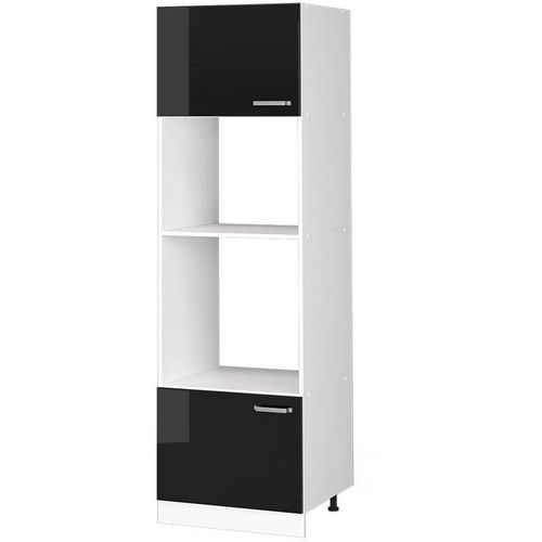 4066731344758 - Mikrowellenschrank R-Line Solid 60 cm Weiß Schwarz Hochglanz modern halboffen Vicco