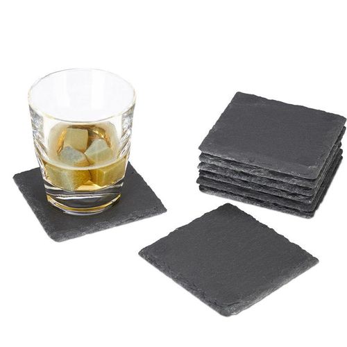 4052025241346 - Getränkeuntersetzer Schiefer 8er Set quadratisch 10x10 cm pflegeleichte Untersetzer für Gläser grau - Relaxdays