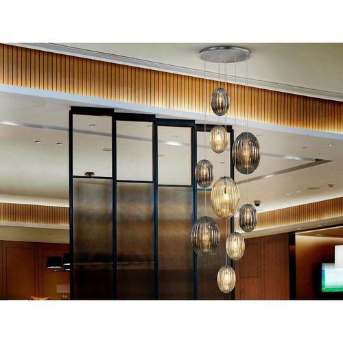 8435435330880 - Schuller Ovila Moderne Cluster Drop 9-flammige LED-Pendelleuchte ovale Cognac- und rauchgraue Schirme