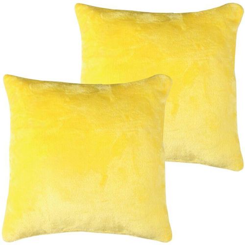 4059222265090 - Kissenhülle Kuschel Celina 2er Pack in der Größe 45 x 45cm - Gelb - Kissenbezug mit Reißverschluss - Gelb