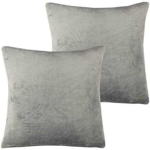 4059222264994 - Kissenhülle Kuschel Celina 2er Pack in der Größe 45 x 45cm - Grau - Kissenbezug mit Reißverschluss - Grau