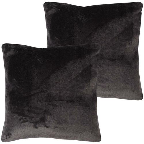 4059222264963 - Kissenhülle Kuschel Celina 2er Pack in der Größe 45 x 45cm - Schwarz - Kissenbezug mit Reißverschluss - Schwarz