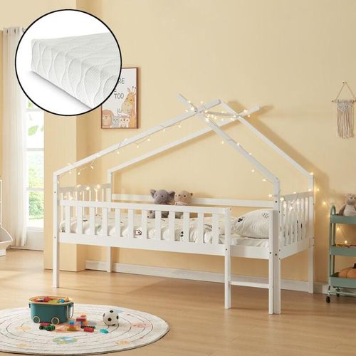 4059438925337 - Hausbett Sotkamo mit Matratze 90x200cm mit Rausfallschutz Weiß [encasa] - Weiß