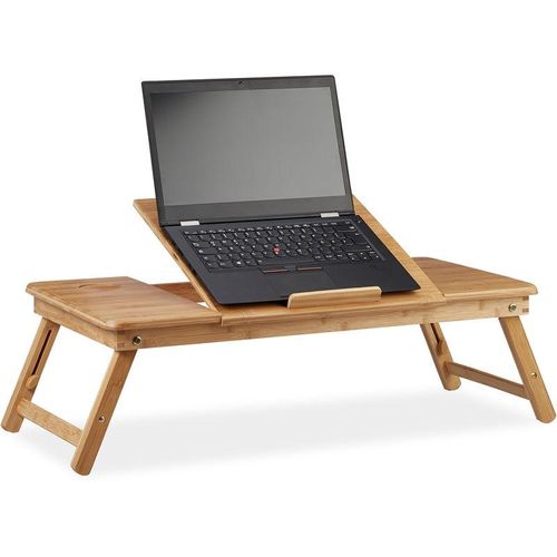 4052025222185 - Relaxdays - Laptoptisch Bambus xl ideale Belüftung höhenverstellbar 5 Neigungswinkel Lapdesk mit Schubfach natur