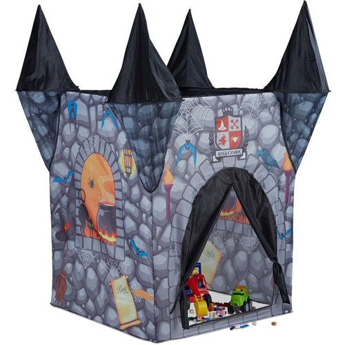 4052025224639 - Spielzelt Kinder Spukschloss Kinderzelt für Mädchen und Jungen ab 3 Jahren HxBxT 132 x 110 x 110 cm grau - Relaxdays