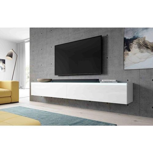 5905351295332 - Tv Lowboard Tatia Schrank Fernsehschrank 200 cm (2x100cm) mit led Weiß -Weiß Glanz - Weiß - Furnix