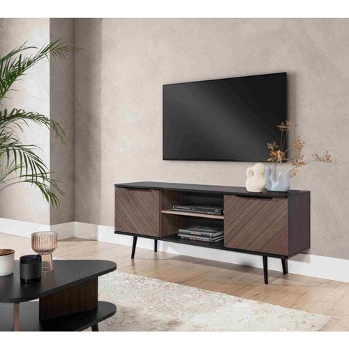 5905351297329 - TV-Kommode Pabllo Metal Fernsehschrank mit Schränken & Metallfüße Braun - Furnix