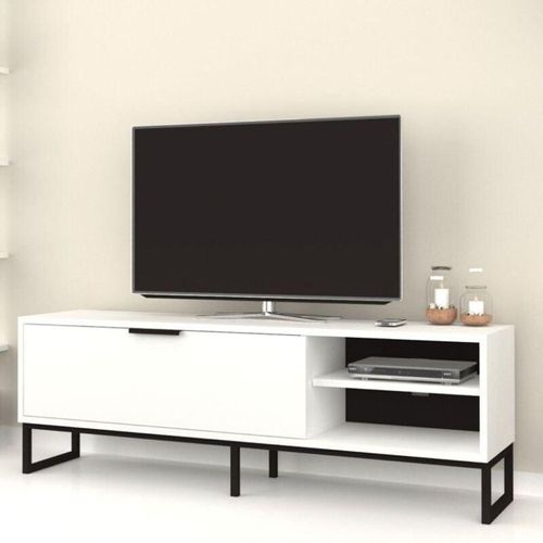 0784196615643 - Toscohome - Weißer TV-Ständer mit gusseisernen Details 140 cm - Way