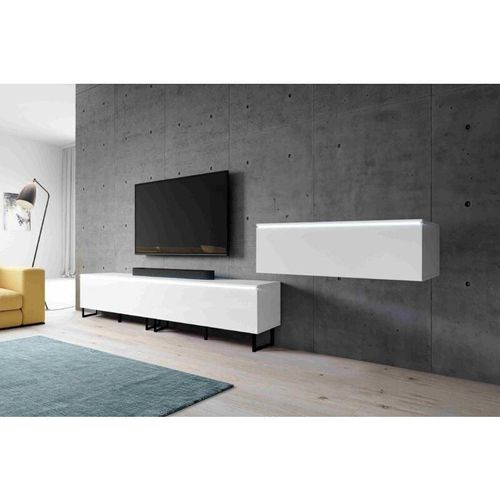 5905351297916 - TV-Kommode bargo iii 300 cm (3x100cm) Lowboard mit Stellllfüße und ohne led Weiß - Furnix