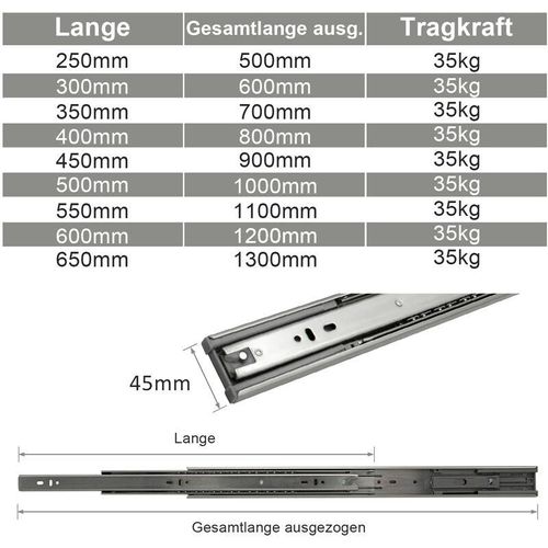 0726502704252 - Wolketon - vingo 8X Schubladenschienen Vollauszüge 350 mm Schubladen Führung kugelgelagert Tragkraft 35