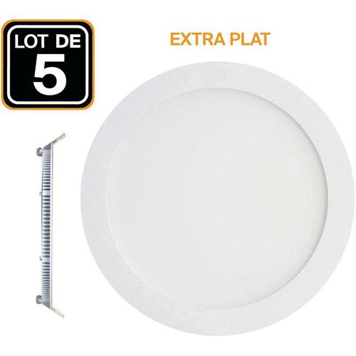 7141143764213 - Europalamp - 5 Spot Encastrables led 18W Rond Extra-Plat Blanc Neutre 4500K