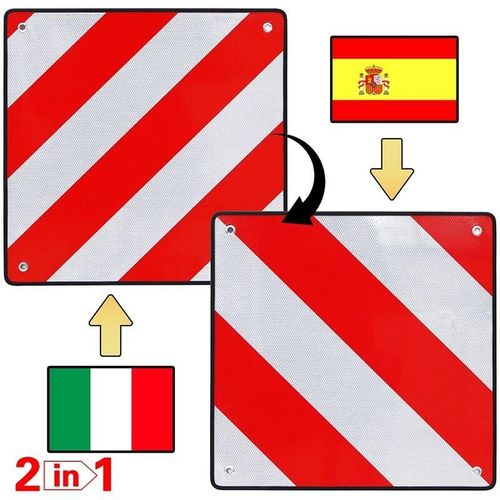 4251258922552 - Warntafel Spanien Italien 50x50 2in1 Aluminium reflektierend Heckträger rot-weiß